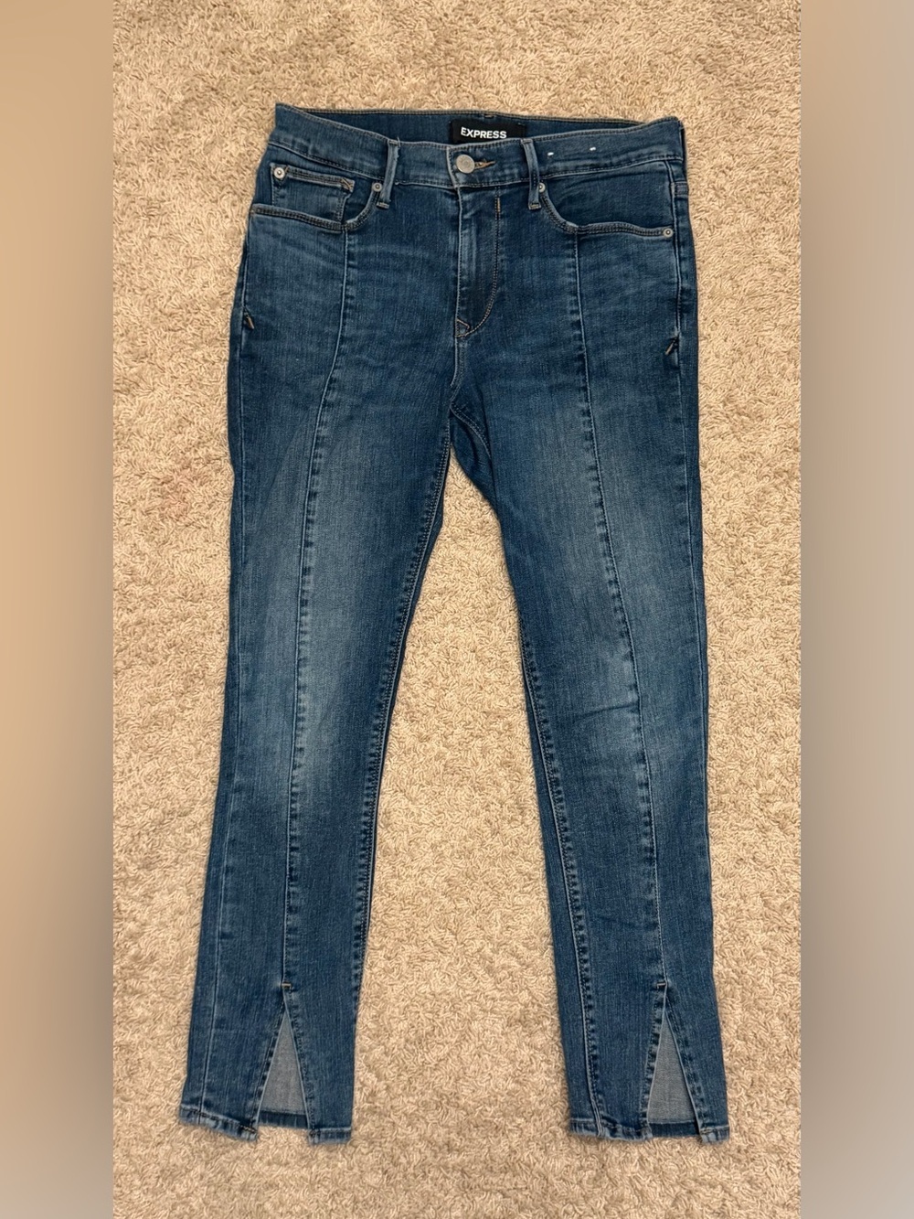 Express Dark Blue Ankle Crop Jeans with Front Slits - Express